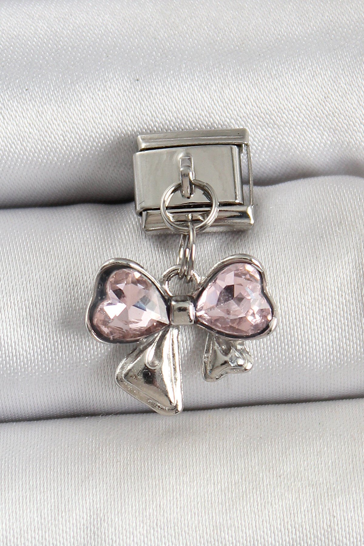 316L Çelik Gümüş Renk Pembe Fiyonk Model Nomination Charm - TJ-BC1487