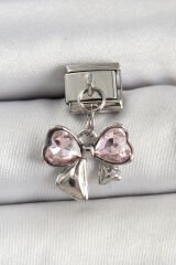 316L Çelik Gümüş Renk Pembe Fiyonk Model Nomination Charm - TJ-BC1487