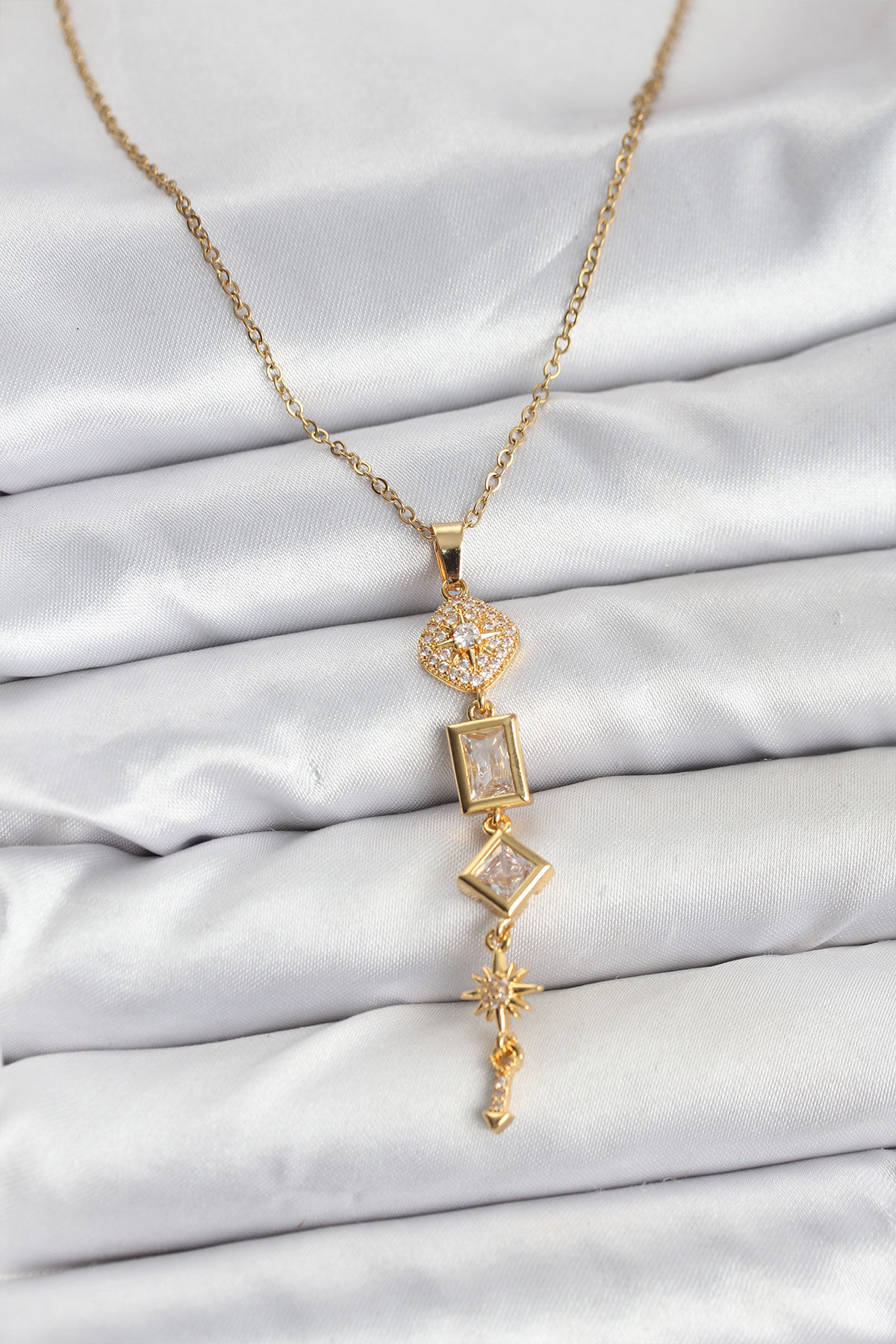 316L Çelik Zincir Gold Renk Kutup Yıldızı Enerji Model Kadın Y Kolye - TJ-BKO10672