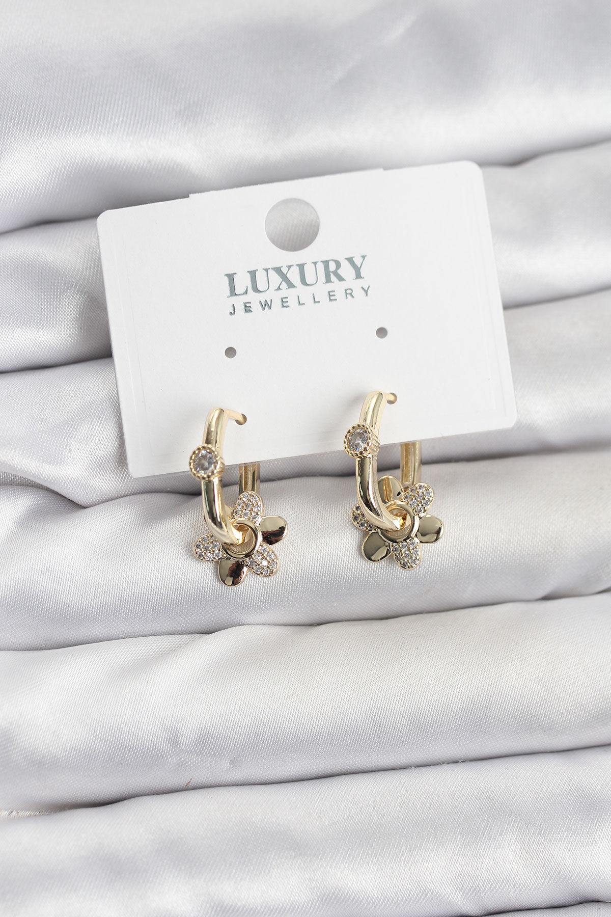 Zirkon Taşlı Pirinç Kadın Göçmen Küpesi - TJ-BKP11599