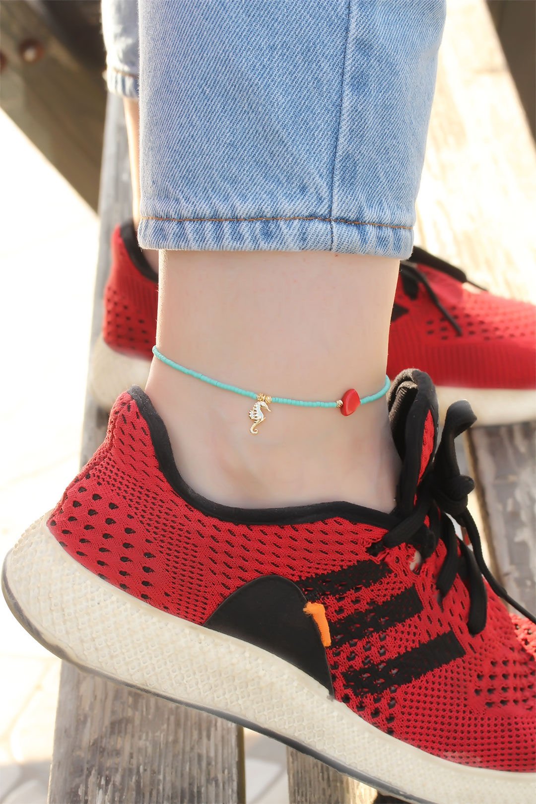 Mavi Boncuk Tasarımlı Deniz Atı Detaylı Halhal - TJ-HH1234