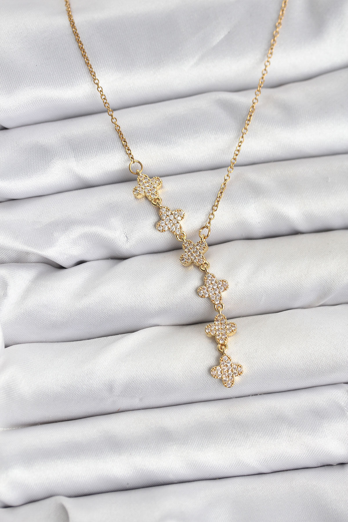 316L Çelik Zincir Gold Renk Yonca Model Kadın Kolye - TJ-BKO10674