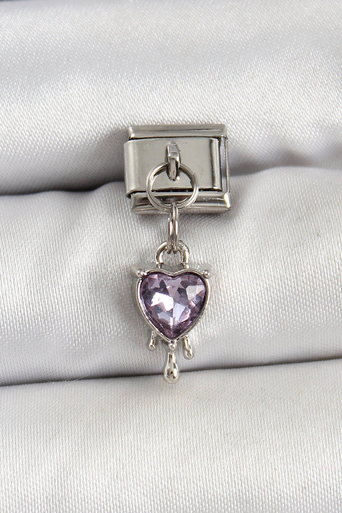316L Çelik Gümüş Renk Mor Kalp Model Nomination Charm - TJ-BC1490
