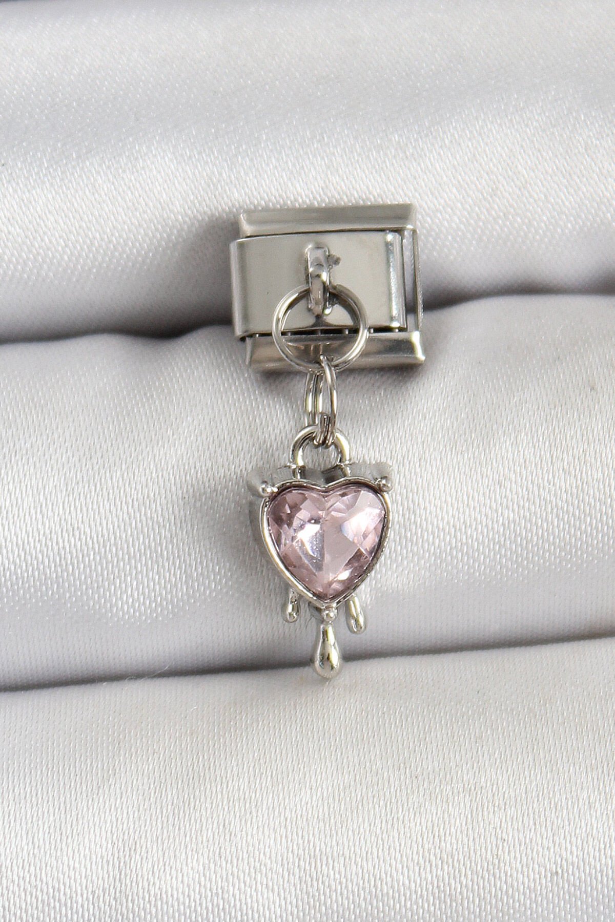 316L Çelik Gümüş Renk Pembe Kalp Model Nomination Charm - TJ-BC1492