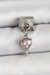 316L Çelik Gümüş Renk Pembe Kalp Model Nomination Charm - TJ-BC1492