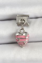 316L Çelik Gümüş Renk Pembe Kalp Model Nomination Charm - TJ-BC1495