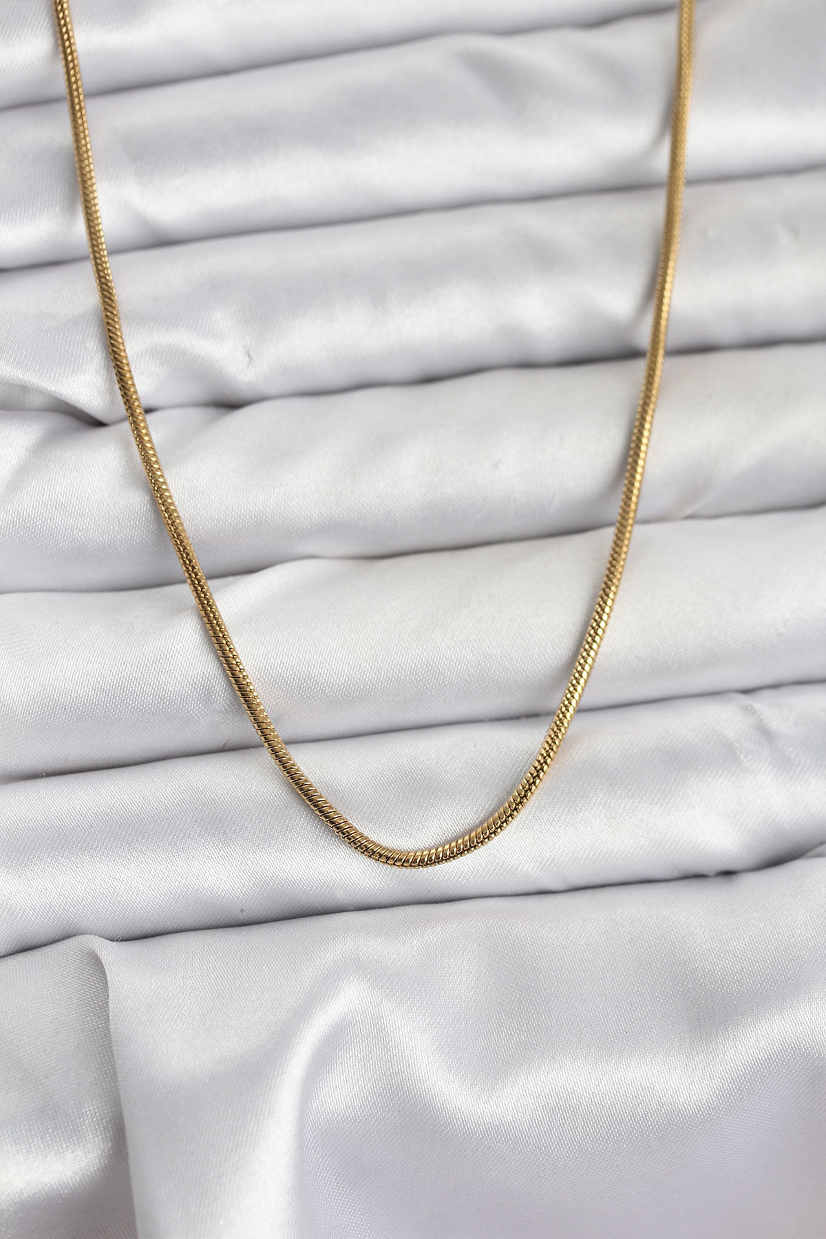 316L Çelik Zincir Gold Renk 60 cm Yılan Zincir Kadın Kolye - TJ-BKO10682