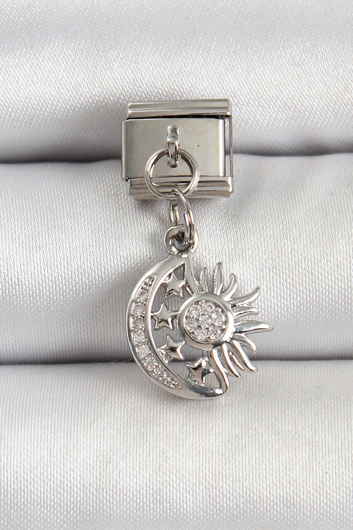 316L Çelik Gümüş Renk Ay ve Güneş Model Nomination Charm - TJ-BC1499