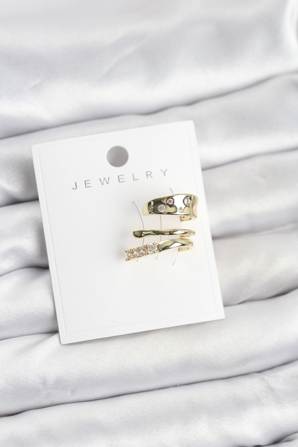 Gold Renk Zirkon Taşlı Pirinç Kıkırdak Küpe - TJ-BKP11613