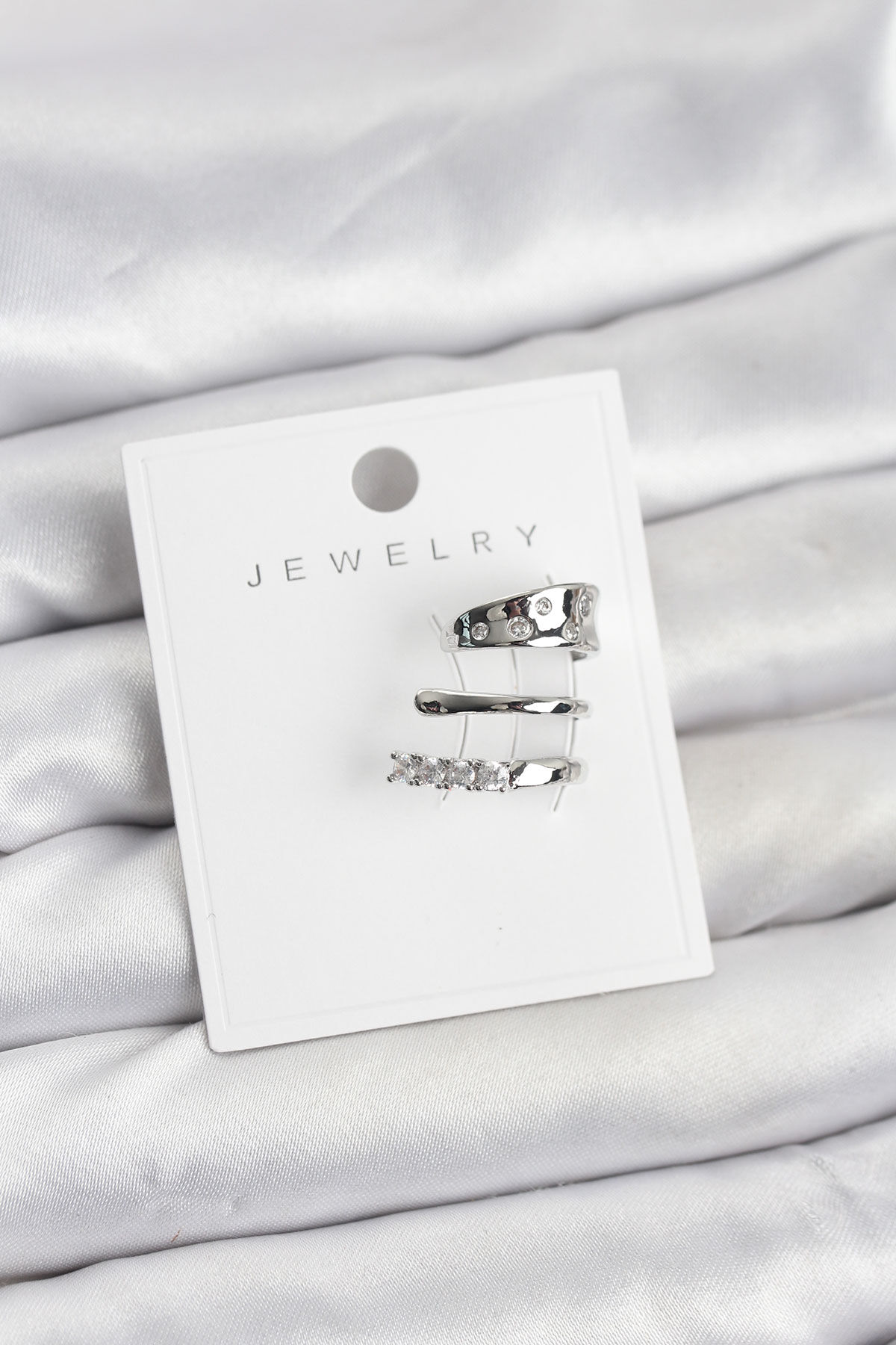 Gümüş Renk Zirkon Taşlı Pirinç Kıkırdak Küpe - TJ-BKP11614