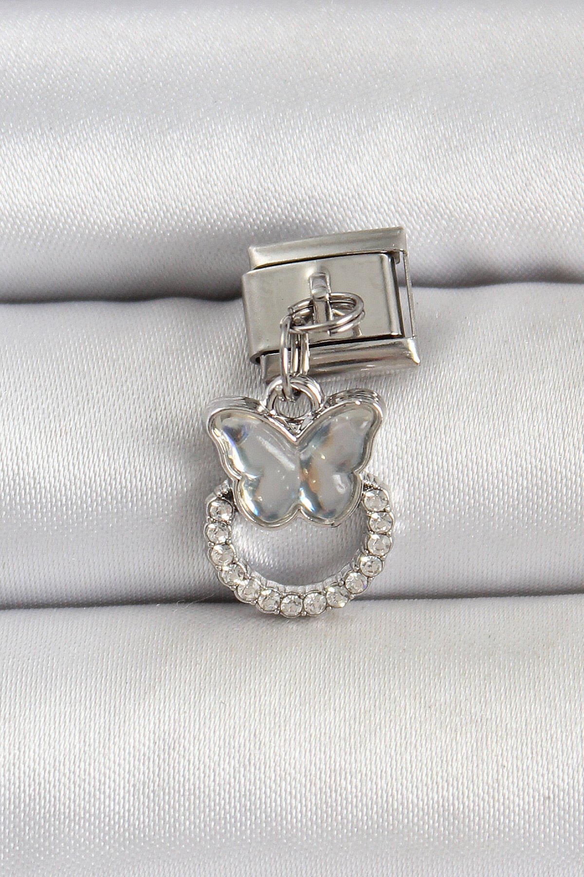 316L Çelik Gümüş Renk Taşlı Kelebek Model Nomination Charm - TJ-BC1504