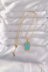 316L Çelik Gold Renk Mavi Mineli Tarot Kolye - TJ-BKO9030