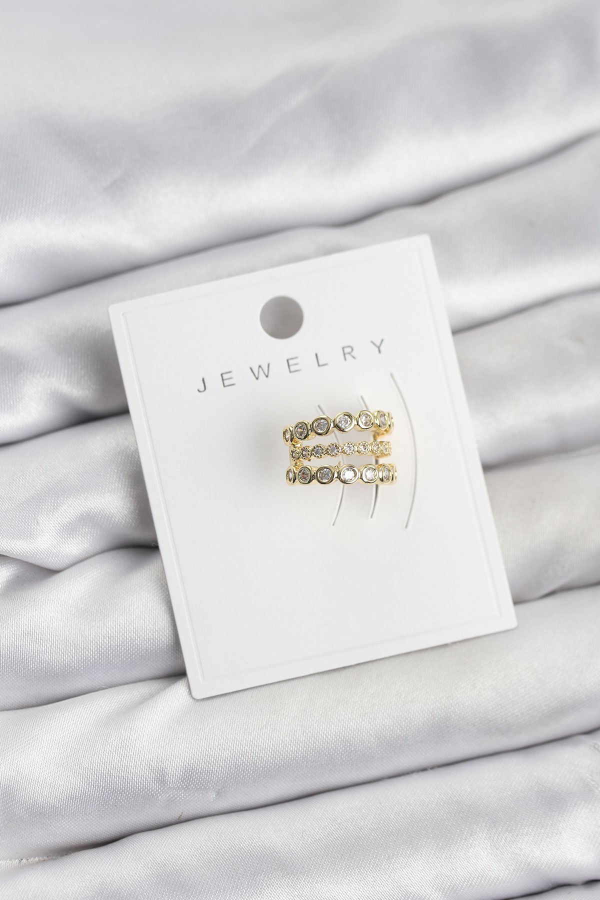 Gold Renk Zirkon Taşlı Pirinç Kıkırdak Earcuff Küpe - TJ-BKP11617