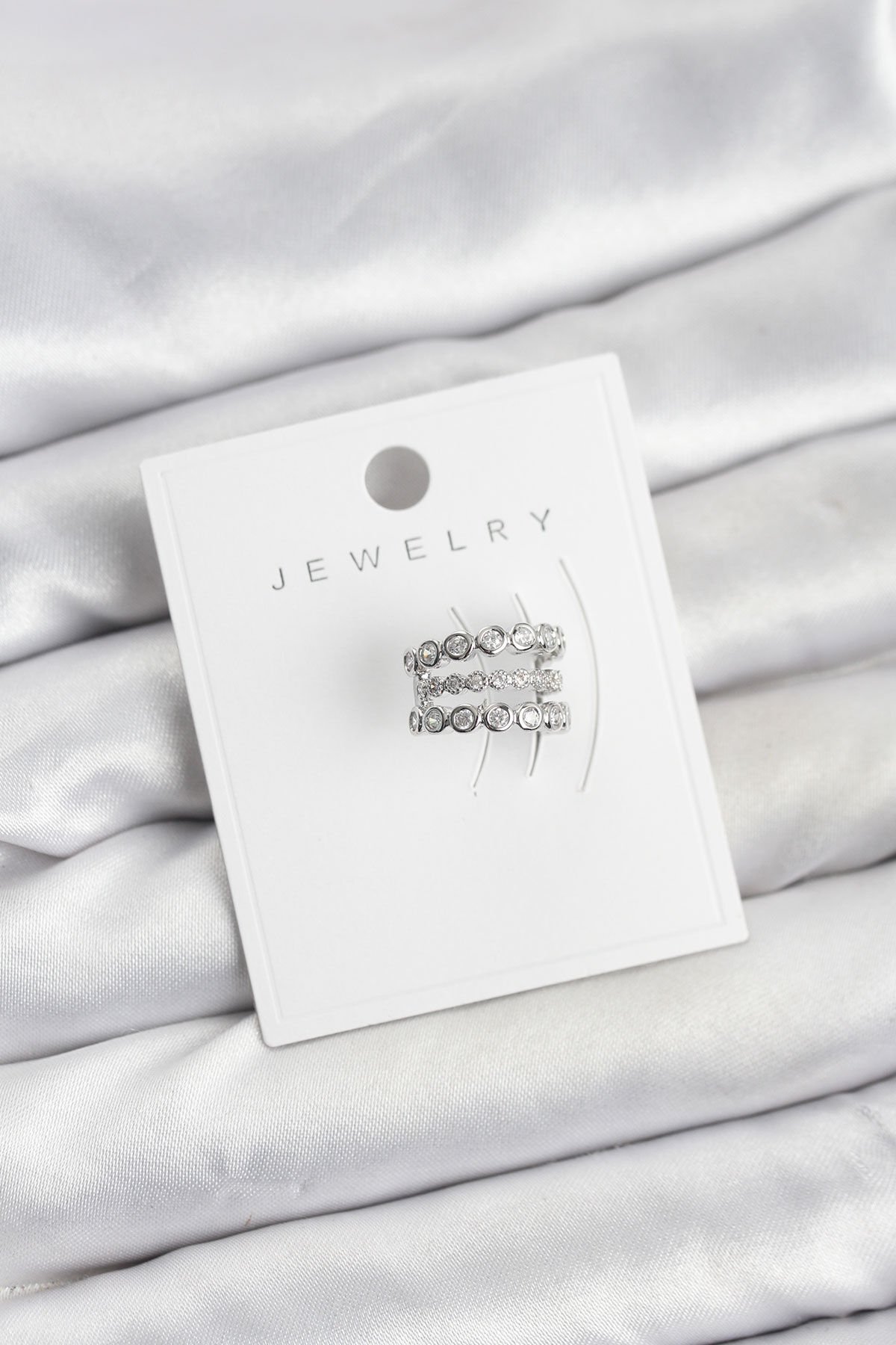 Gümüş Renk Zirkon Taşlı Pirinç Kıkırdak Earcuff Küpe - TJ-BKP11618