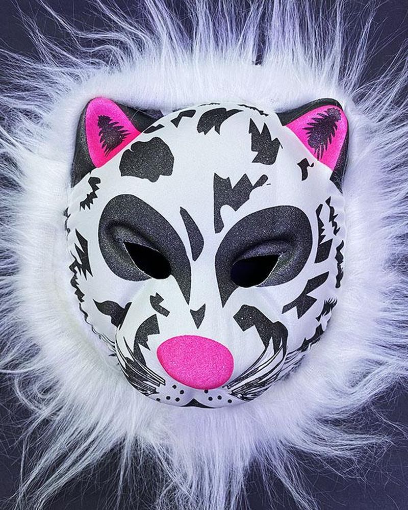 Beyaz Peluş Saçlı Kırılmaz Yumuşak Tiger Kaplan Maskesi 22x19 cm