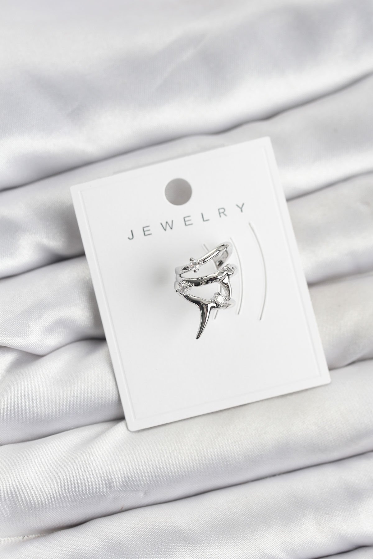 Gümüş Renk Pirinç Diken Model Kıkırdak Earcuff Küpe - TJ-BKP11622