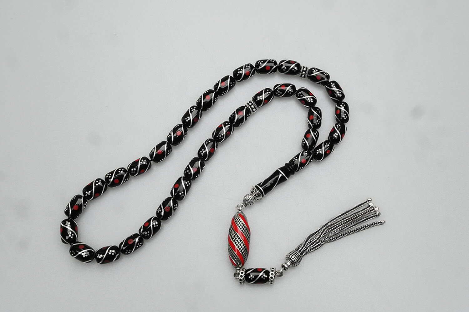 Oltu Taşı Kapsül Kesim Çeşmi Kırmızı İşleme Tespih