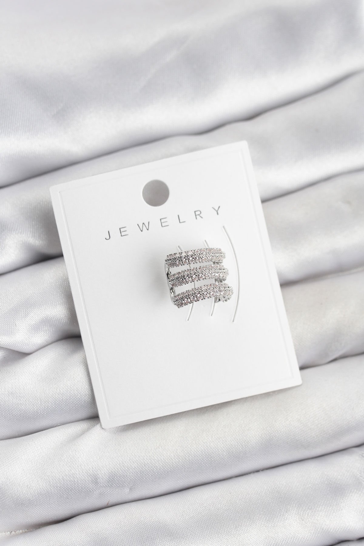 Pirinç Gümüş Renk Zirkon Taşlı Earcuff Kıkırdak Küpe - TJ-BKP11624