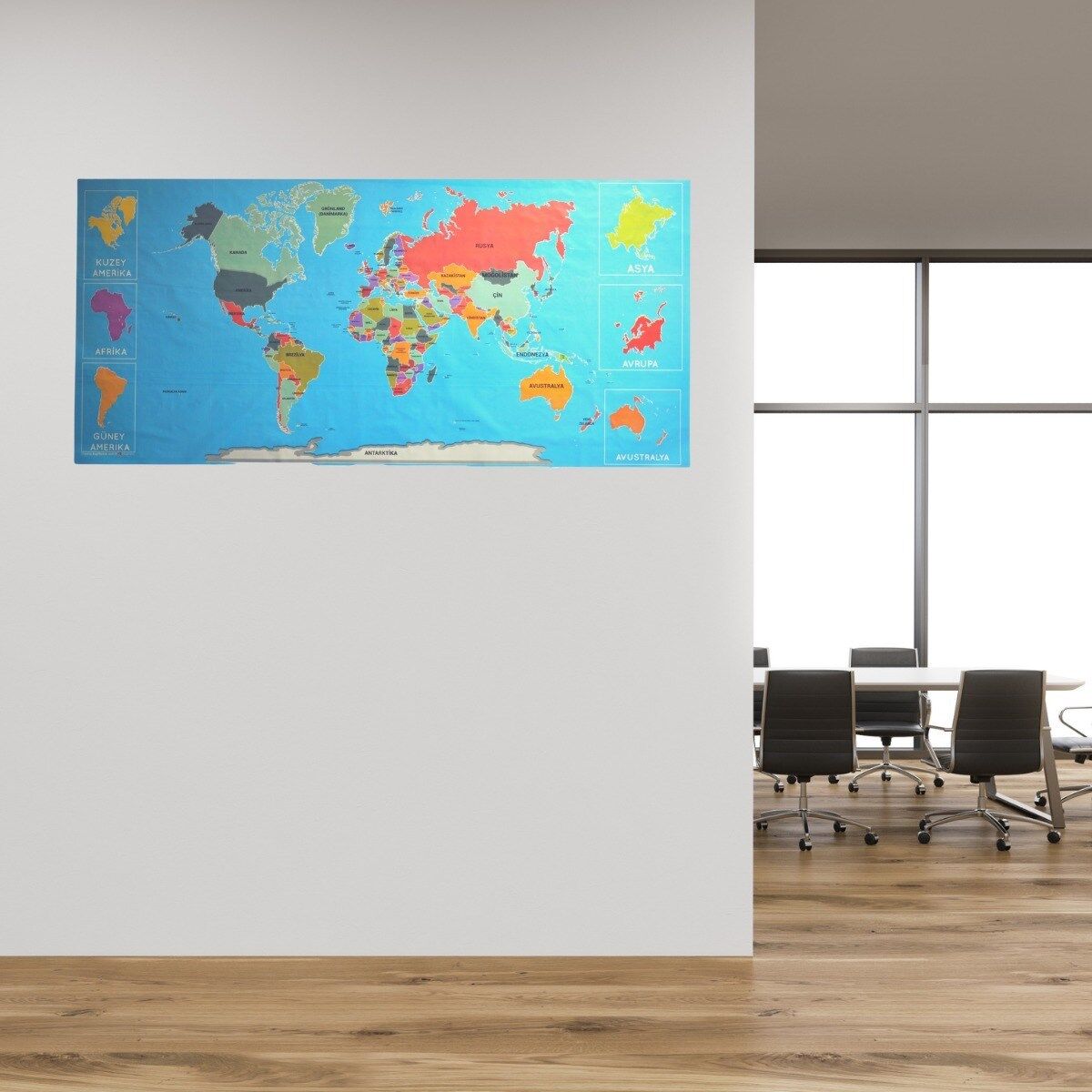 Renkli Atlas Dünya Haritası Manyetik Yapıştırıcı Gerektirmeyen Duvar Stickerı 118 CM * 56 CM (4944)