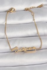 316L Çelik Gold Renk Atatürk İmza Model Kadın Bileklik - TJ-BB6659