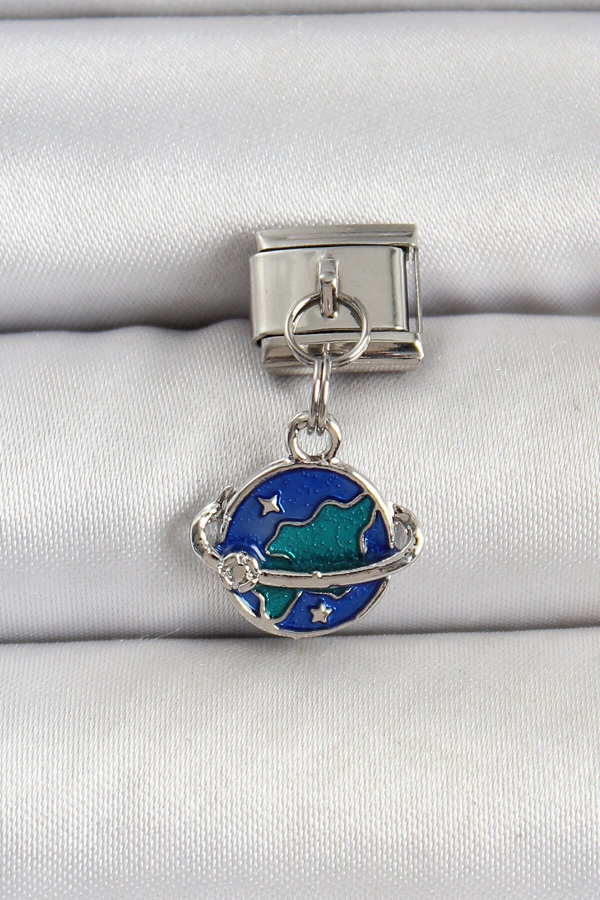 316L Çelik Gümüş Renk Dünya ve Ay Uydusu Model Nomination Charm - TJ-BC1515