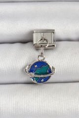 316L Çelik Gümüş Renk Dünya ve Ay Uydusu Model Nomination Charm - TJ-BC1515