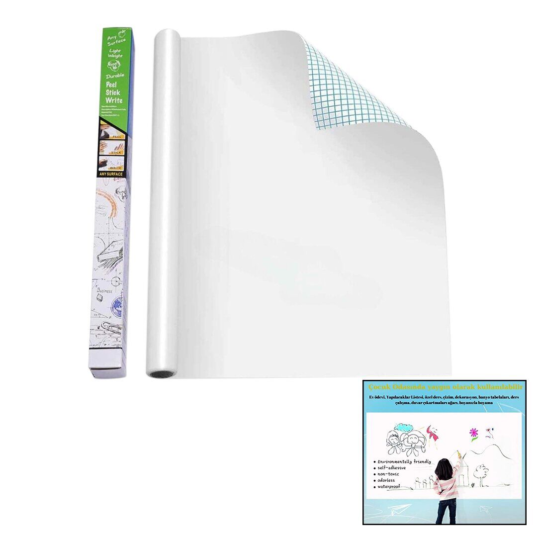 YAPIŞKANLI BEYAZ TAHTA PVC FOLYO STİCKER - KALEM 60X200CM (4944)