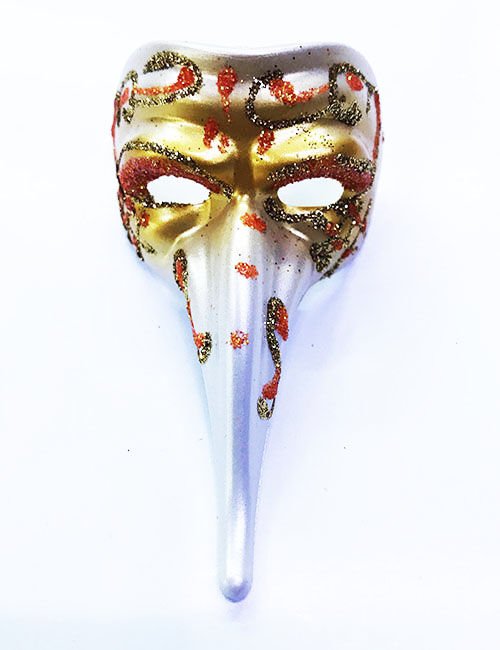 Turuncu Renk İşlemeli Seramik Malzemeden İmal Venedik Uzun Maske Magnet (4944)