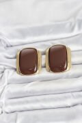 Pirinç Gold Renk Kahverengi Plaka Vintage Kadın Küpe - TJ-BKP11361