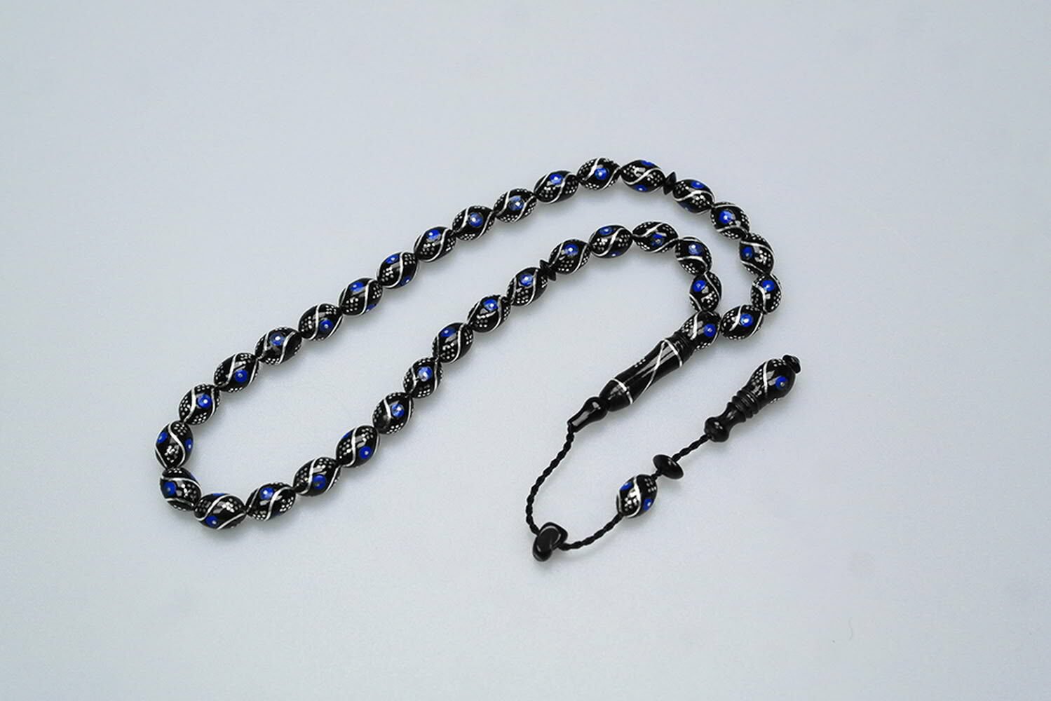  Oltu Taşı Beyzi  Çeşmi Bülbül Mavi İşlemeli Tespih