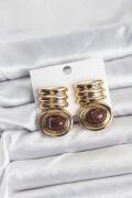 Pirinç Gold Kahverengi Renk Vintage Kadın Küpe - TJ-BKP11365