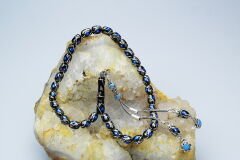 Oltu Taşı Üçlü Çeşmi Mavi İşleme Kapsül Tespih