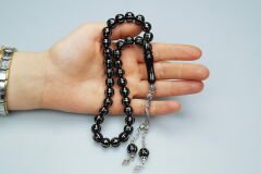 Karpuz Dilimi Sekizli Alpaka İşlemeli Oltu Sıkması Tespih