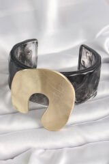 Siyah Mermer Desen Akrilik Plastik Gold Nal Model Plaka Vintage Kadın Bilezik - TJ-BB6677