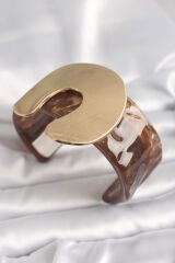 Kahverengi Mermer Desen Akrilik Plastik Gold Nal Model Plaka Vintage Kadın Bilezik - TJ-BB6678
