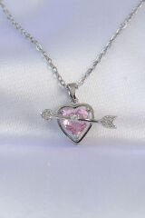 316L Çelik Zincir Gümüş Renk Pembe Zirkon Taşlı Eros Kolye - TJ-BKO8743