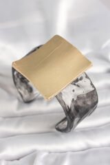 Siyah Mermer Desen Akrilik Plastik Gold Kare Plaka Model Vintage Kadın Bilezik - TJ-BB6681
