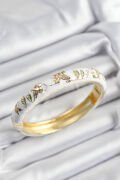 Mineli Pirinç Beyaz Çiçek Motifli Gold Renk Kadın Kelepçe - TJ-BB7377