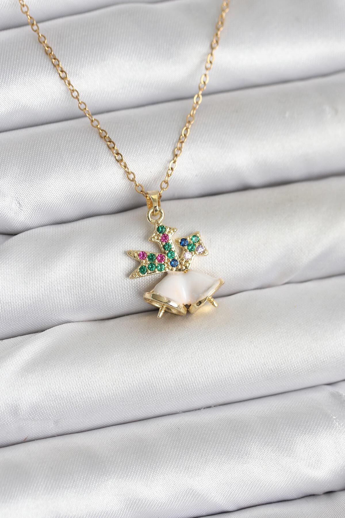 316L Çelik Zincir Gold Renk Chirtsmas Bell Model Yılbaşı Temalı Kadın Kolye - TJ-BKO10706