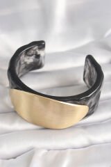 Siyah Mermer Desen Akrilik Plastik Gold Oval Plaka Model Vintage Kadın Bilezik - TJ-BB6683