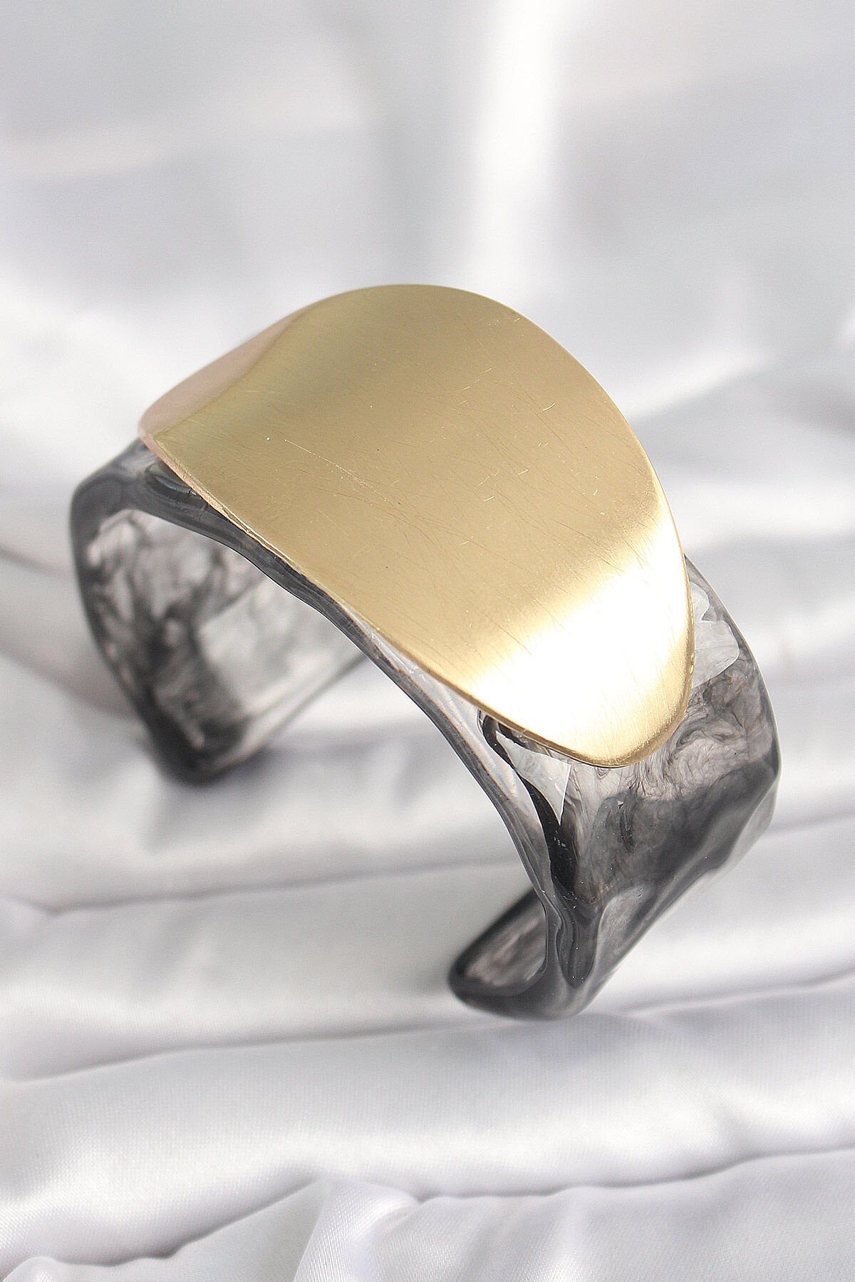 Siyah Mermer Desen Akrilik Plastik Gold Oval Plaka Model Vintage Kadın Bilezik - TJ-BB6683