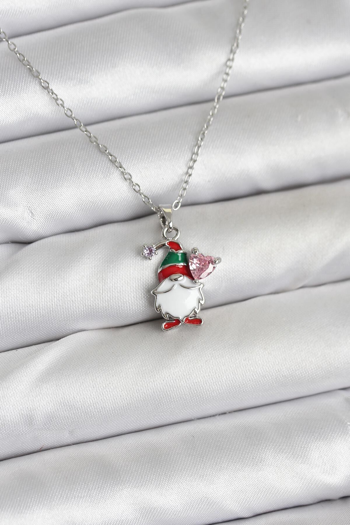 316L Çelik Zincir Gümüş Renk Yılbaşı Teması Kadın Kolye - TJ-BKO10709