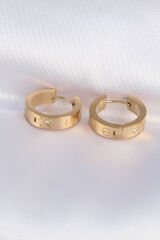 316L Çelik Gold Renk Zirkon Taşlı Model Halka Küpe - TJ-BKP9005