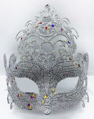 Gümüş Renk Parti Maskesi - Parlak Gümüş Sim Balo Maskesi 21x20 cm