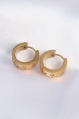 316L Çelik Gold Renk Zirkon Taşlı Minimal Model Halka Küpe - TJ-BKP9007