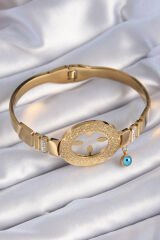 316L Çelik Gold Renk Çeyrek Altın Takılabilen Zirkon Taş İşleme Detay Kadın Bileklik - TJ-BB6394
