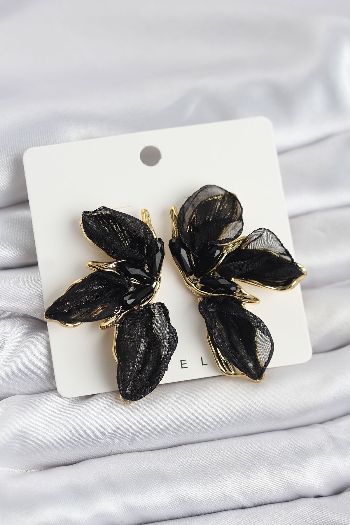 Lotus Model Siyah Renk Tüllü Kadın Küpe - TJ-BKP11630