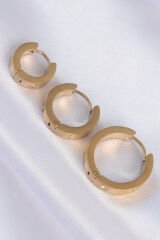 316L Çelik Gold Renk Zirkon Taşlı Model 3lü Halka Küpe - TJ-BKP9009