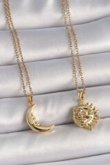 316L Çelik Gold Renk Ay Güneş Model Arkadaşlık Kadın Kolye - TJ-BKO10027
