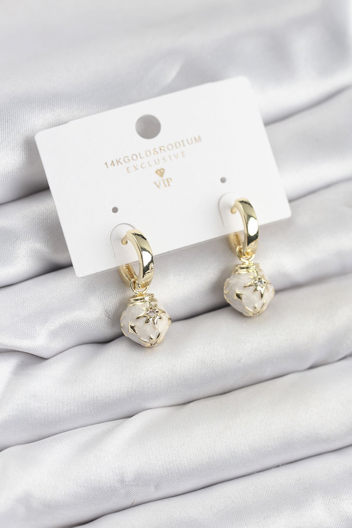 Pirinç Gold Renk Topçuk Model Mineli Halka Kadın Küpe - TJ-BKP11636